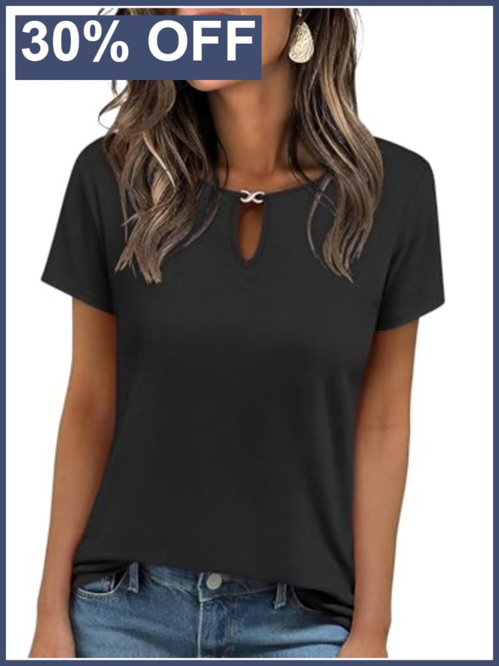 Women's Short Sleeve Keyhole Tee Slim Fit Casual Summer T-Shirt